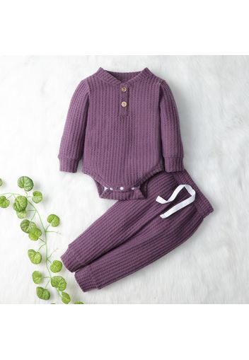 2pcs Solid Waffle Long-sleeve Baby Set