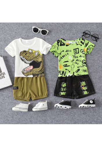 2pcs Baby Boy Dinosaur Print Short-sleeve T-shirts and Shorts Sets