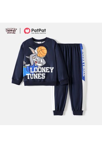 Looney Tunes 2pcs Kid Boy Letter Basketball Print Sweatshirt and Colorblock Pants Set