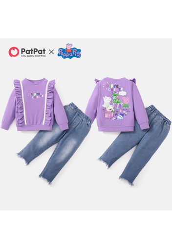 Peppa Pig 2-piece Toddler Girl Flounce Purple Sweatshirt and Denim Pants Set