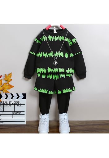 2-piece Toddler Boy Fishbone Print Sweatshirt and Faux-two Pants Set