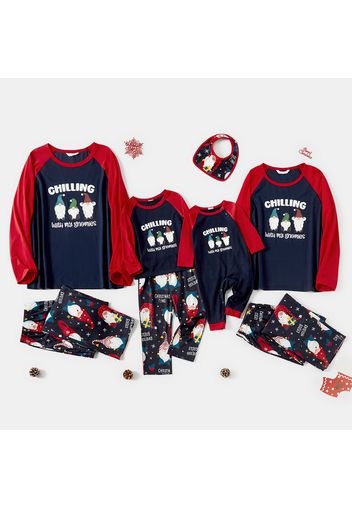 Christmas Gnome and Letter Print Family Matching Raglan Long-sleeve Pajamas Sets (Flame Resistant)