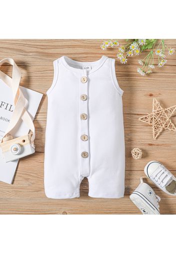 Baby Boy Solid Button Up Sleeveless Romper