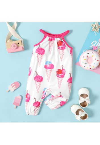 Baby Girl Allover Ice Cream Cone Print Halter Sleeveless Jumpsuit