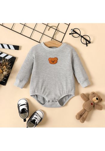 Baby Boy 95% Cotton Textured Long-sleeve Bear Decor Romper