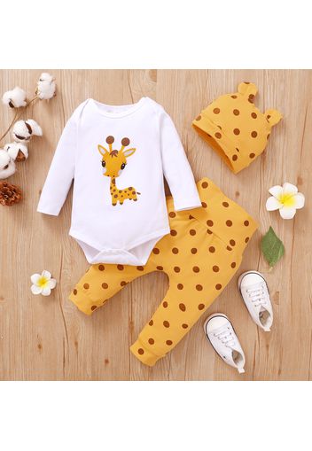 3pcs Giraffe and Polka Dots Print Long-sleeve Baby Set