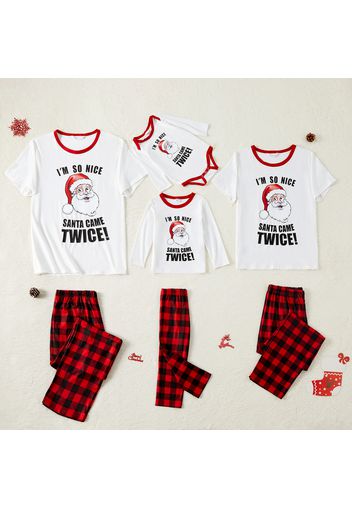 Christmas Letter Print T-shirts and Red Plaid Pants Family Matching Pajamas Sets (Flame Resistant)