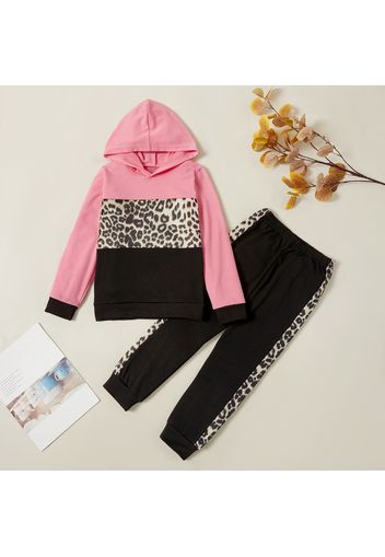 2-piece Kid Girl Leopard Hooded Sweatshirt and Pants Set