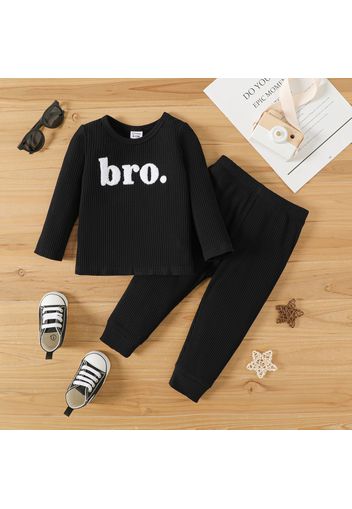 2pcs Baby Boy/Girl Letter Design Long-sleeve Rib Knit Top and Pants Set