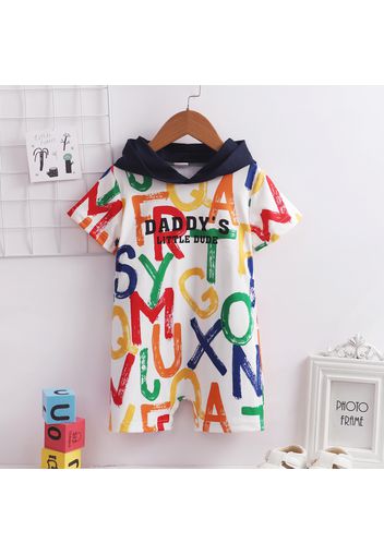 Baby Boy Allover Colorful Graffiti Letter Print Short-sleeve Hooded Romper