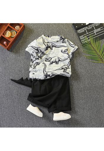 2pcs Toddler Girl Animal Dinosaur Print Tee and Tail Design Short Set