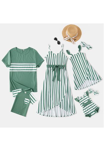 Mosaic Stripe Print Family Matching Green Sets