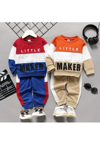 2pcs Toddler Boy Trendy Letter Print Colorblock Sweatshirt and Pants Set