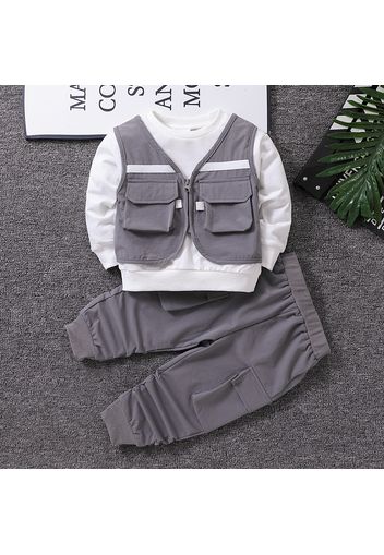 2pcs Toddler Boy Trendy Faux-two Pocket Design Sweatshirt and Cargo Pants Set