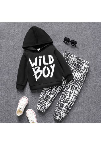 2pcs Toddler Boy Letter Print Hoodie Sweatshirt and Allover Print Pants Set