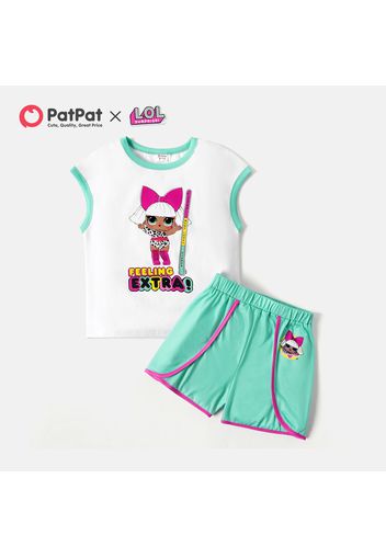 L.O.L. SURPRISE! 2pcs Kid Girl Letter Print Colorblock Sleeveless Tee and Elasticized Shorts Set