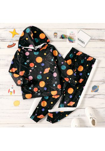 2-piece Kid Boy Space Planet Print Hoodie Sweatshirt and Elasticized Pants Set