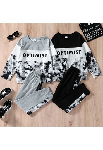 2-piece Kid Boy Letter Print Tie Dye Raglan Sleeve Sweatshirt and Colorblock Pants set