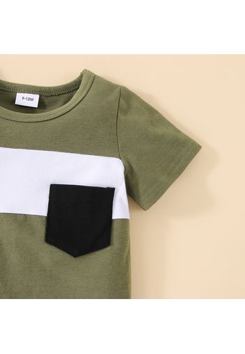 2pcs Baby Boy 95% Cotton Short-sleeve Colorblock T-shirt and Shorts Set