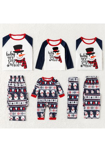 Christmas Snowman and Letter Print Family Matching Raglan Long-sleeve Pajamas Sets (Flame Resistant)