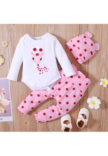 3pcs Giraffe and Polka Dots Print Long-sleeve Baby Set