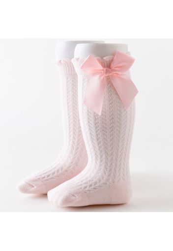 Baby Solid Bowknot Breathable Middle Socks