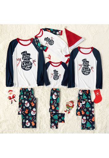 Christmas Snowman and Letter Print Family Matching Raglan Long-sleeve Pajamas Sets (Flame Resistant)