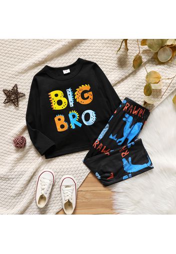 2-piece Toddler Boy Letter Print Pullover and Dinosaur Print Pants Set