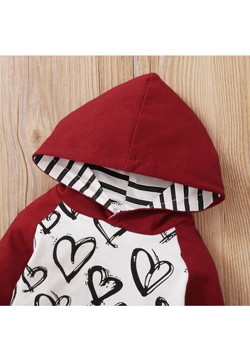 2pcs Heart and Striped Print Hooded Long-sleeve Pink Baby Set