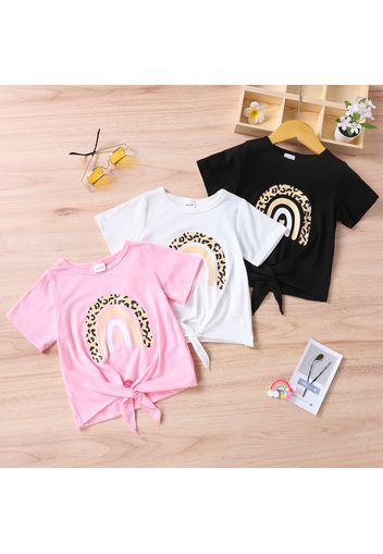 Toddler Girl Rainbow Print Tie Knot Short-sleeve Tee