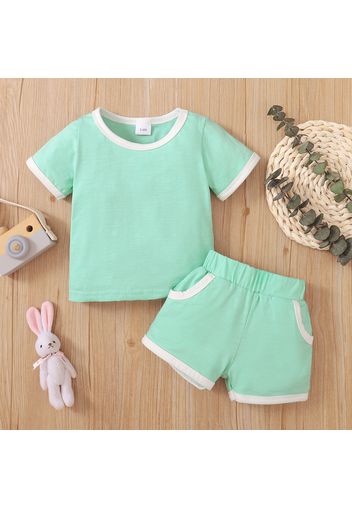 2pcs Baby Boy/Girl Solid Short-sleeve Tee and Shorts Set