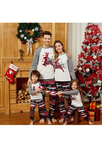 Merry Christmas Plaid Reindeer Print Family Matching Pajamas Sets (Flame Resistant)