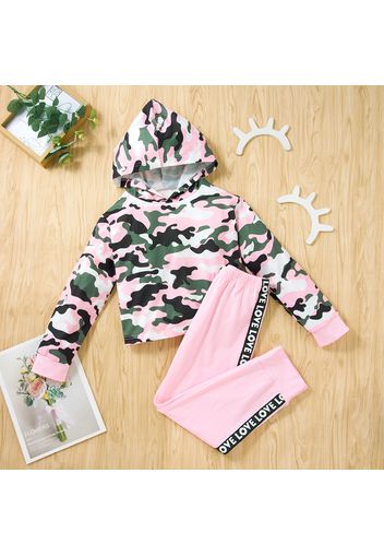 Stylish Kid Girl Camouflage Hoodie Letter Print Pants 2pcs Sporty Casual Set