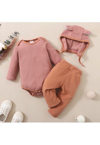 3pcs Baby Colorblock Long-sleeve Romper and Trousers Set