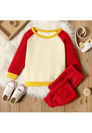 2-piece Toddler Boy Colorblock Raglan Sleeve Pullover Sweatshirt and Solid Color Pants Set