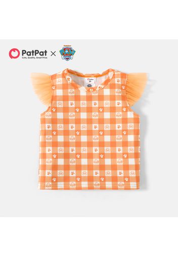 PAW Patrol Toddler Girl Dog Print Plaid Mesh Flutter-sleeve Tee