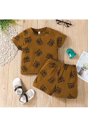 2pcs Toddler Boy Playful Bear Print Tee and Elasticized Shorts Set