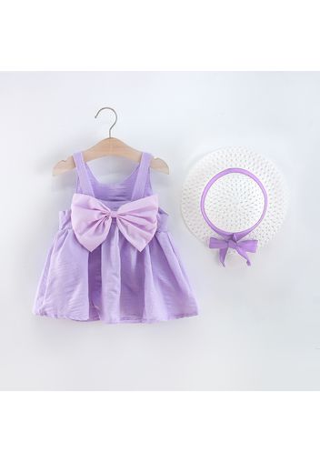 2pcs Solid Big Bow Decor Sleeveless Baby Set