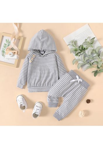 2pcs Baby Boy/Girl 95% Cotton Long-sleeve Striped Hoodie and Pants Set