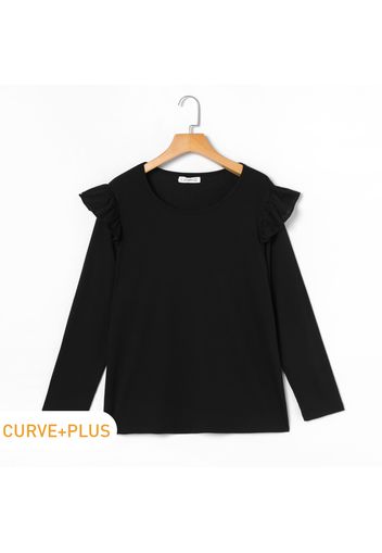 Women Plus Size Elegant Ruffled Long-sleeve Tee