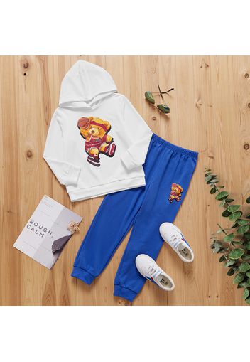 2-piece Kid Boy Bear Basketball Print Hoodie  and Elasticized Pants Set