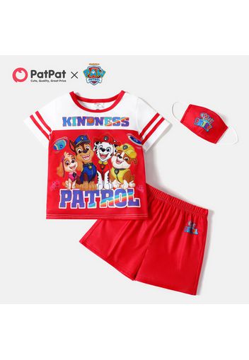 PAW Patrol 3pcs Toddler Boy Striped/Allover Print Short-sleeve Tee, Shorts and Mask Set