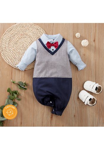 100% Cotton Baby Boy Long-sleeve Faux-two Gentleman Jumpsuit