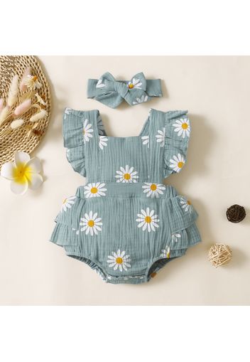 100% Cotton 2pcs Daisy Print Crepe Fabric Baby Romper Set