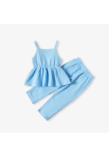 2pcs Toddler Girl 100% Cotton Solid Color Peplum Crepw Camisole and Elasticized Pants Set