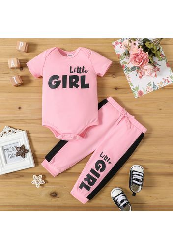 2pcs Baby Girl Letter Print Short-sleeve Romper and Pants Set