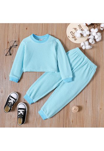 2pcs Toddler Girl Solid Color Textured Sweatshirt and Elasticized Pants Set