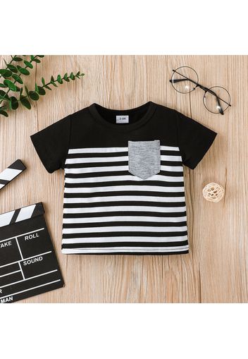 Baby Boy/Girl Colorblock Striped Short-sleeve T-shirt with Pocket