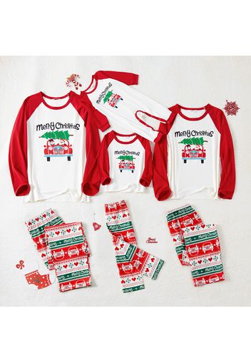 Christmas Tree and Car Letter Print Raglan Long-sleeve Family Matching Pajamas Set (Flame Resistant)