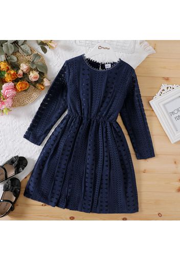 Kid Girl Solid Color Lace Design Long-sleeve Dress